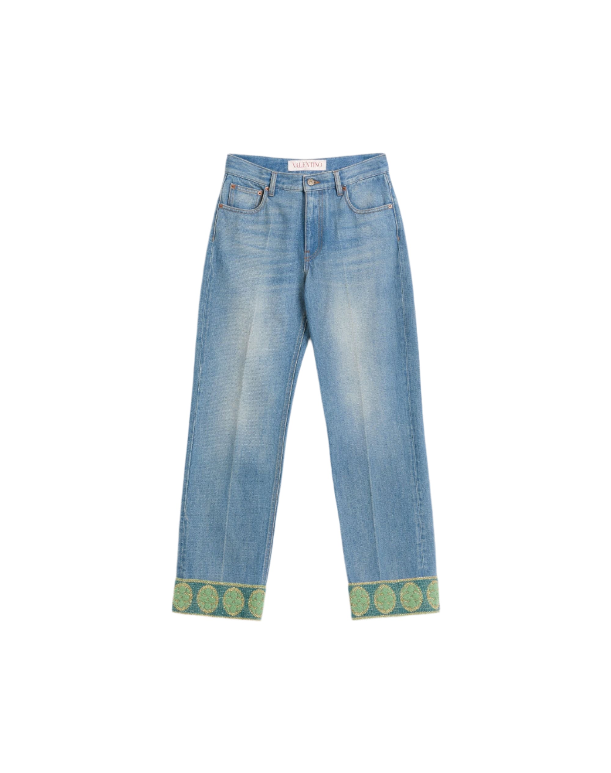 DENIM TROUSERS WITH JACQUARD TRIMS -  VALENTINO -  Verso