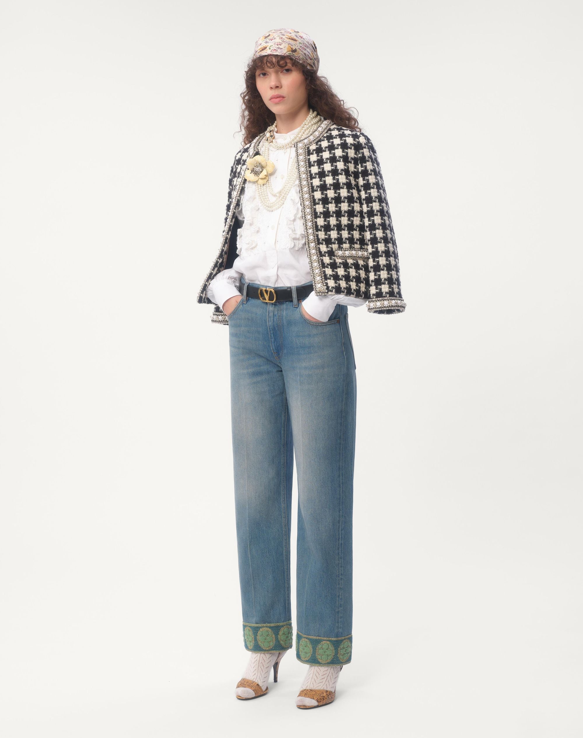 DENIM TROUSERS WITH JACQUARD TRIMS -  VALENTINO -  Verso