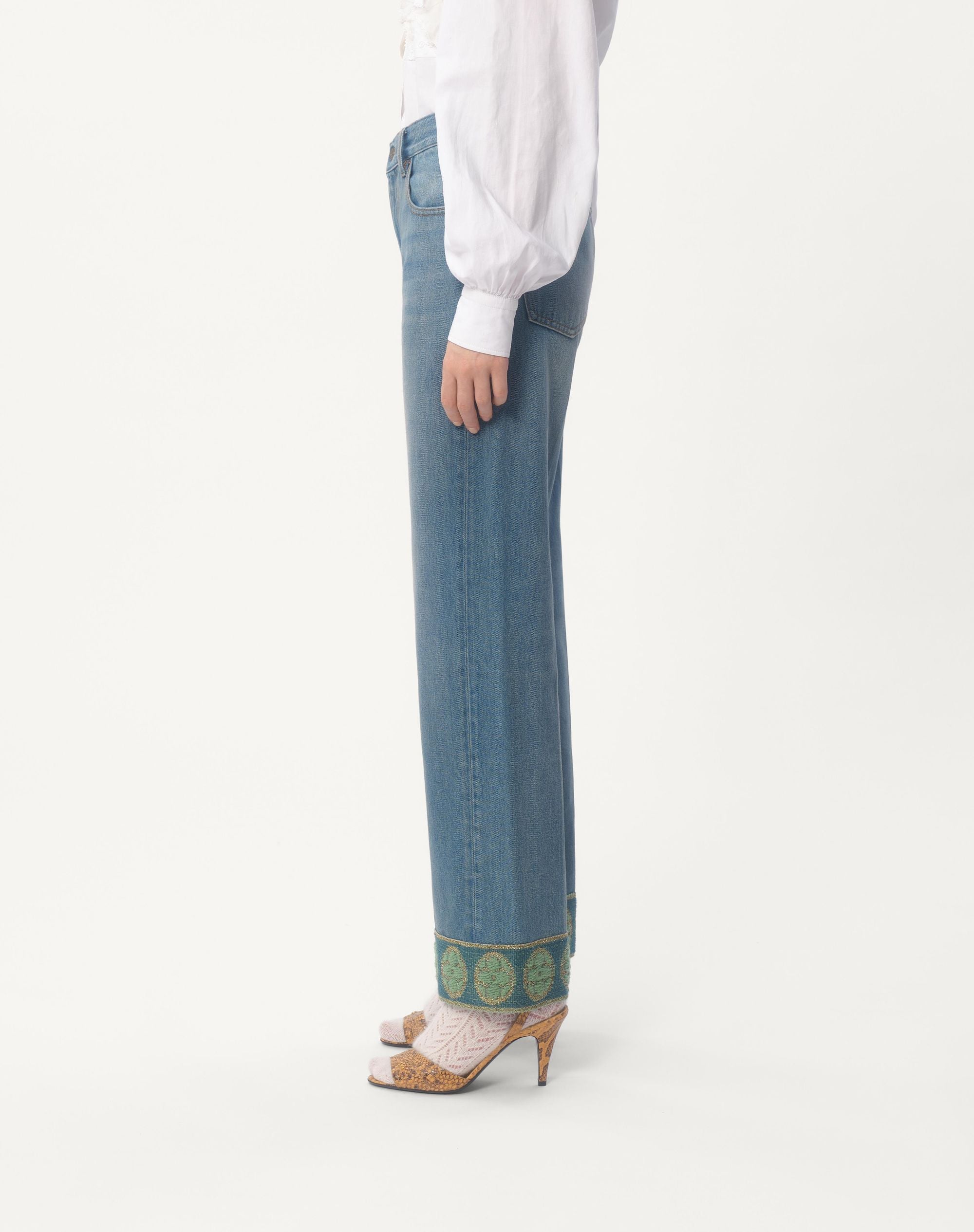 DENIM TROUSERS WITH JACQUARD TRIMS -  VALENTINO -  Verso