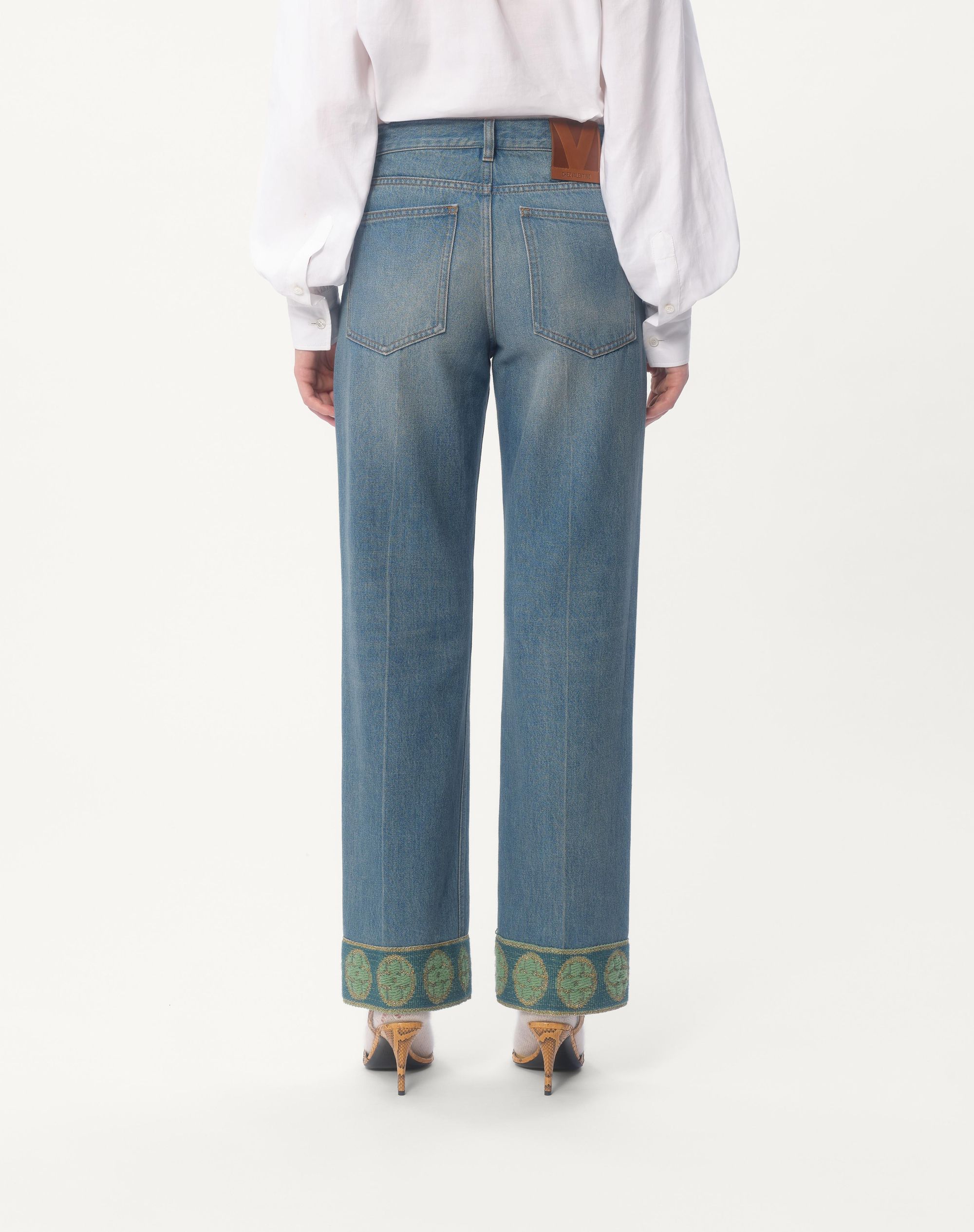 DENIM TROUSERS WITH JACQUARD TRIMS -  VALENTINO -  Verso