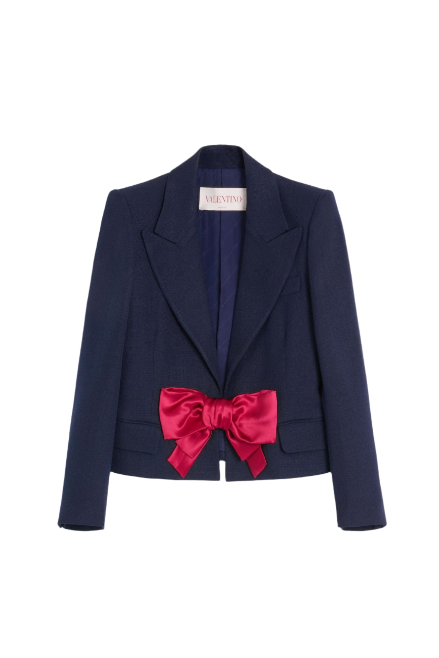 SHORT NAVY BLUE VISCOSE JACKET WITH A DOUBLE DUCHESS RED BOW - VALENTINO - Verso