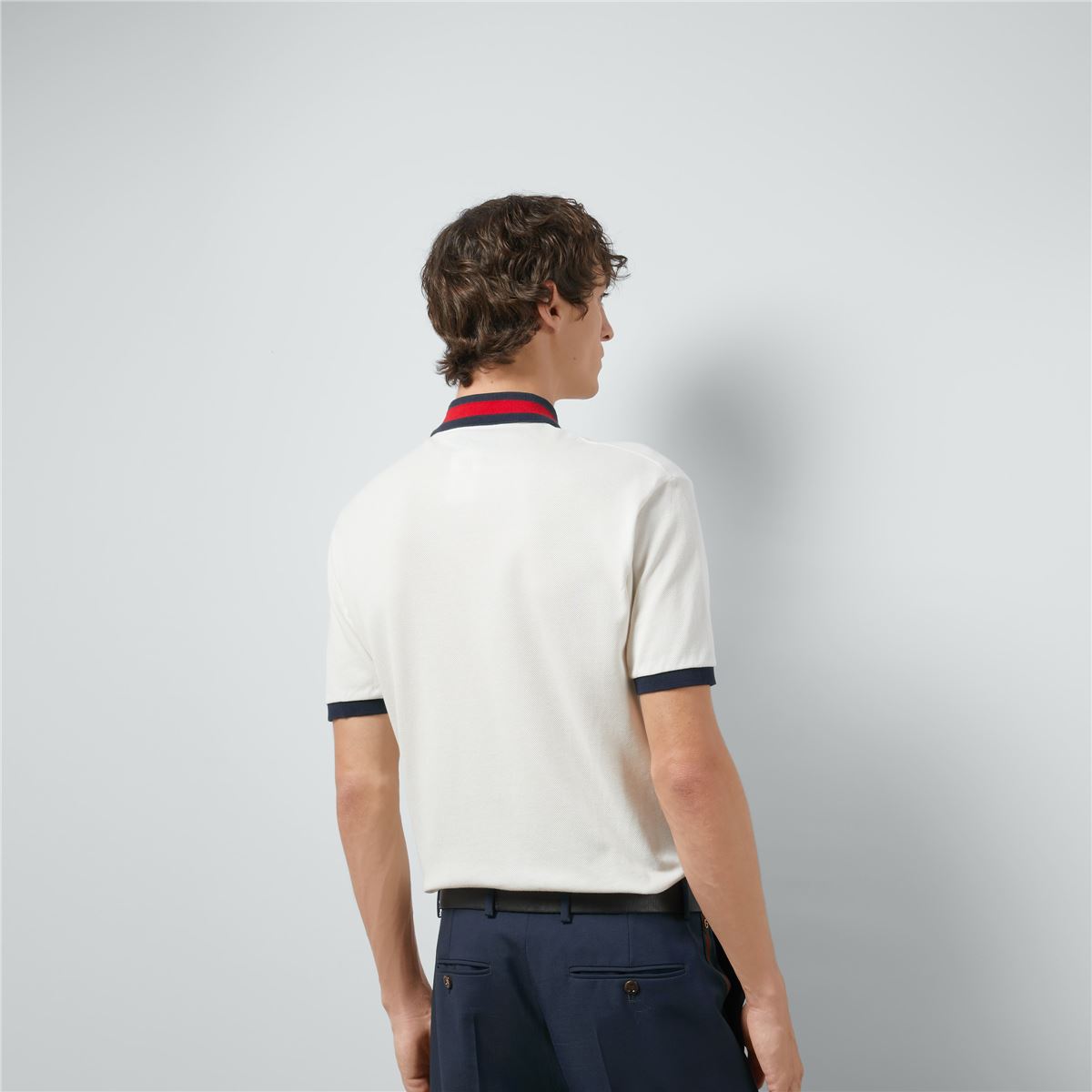 COTTON PIQUET POLO WITH WEB COLLAR -  GUCCI -  Verso