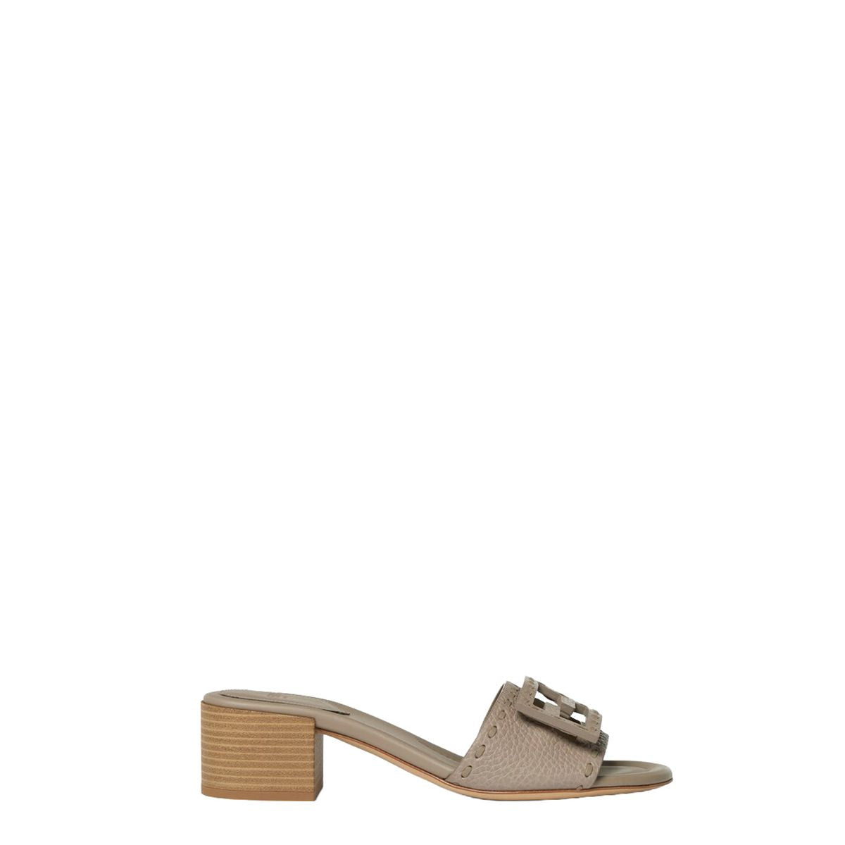 Dove grey leather medium-heeled slides-FENDI-Verso