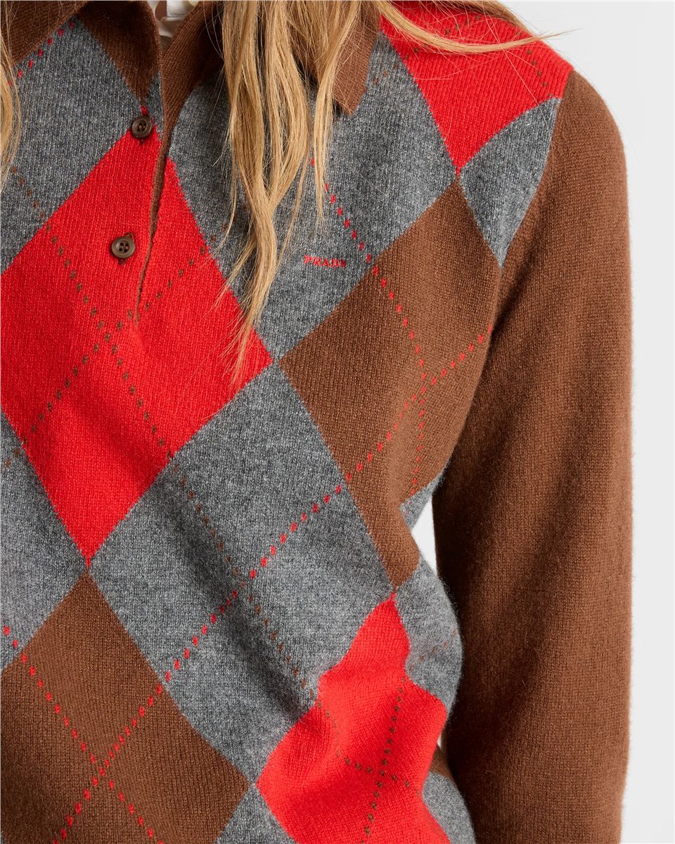 Argyle cashmere polo sweater-PRADA-Verso