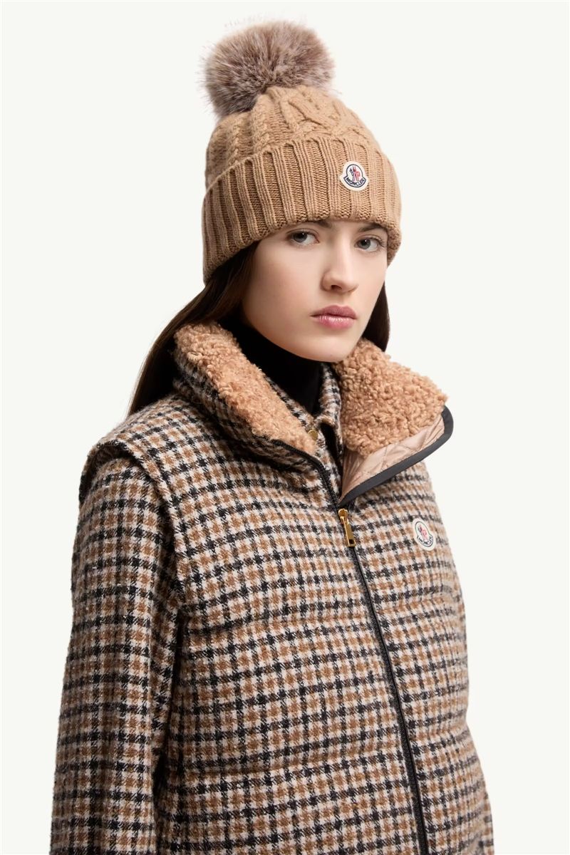 Wool & cashmere blend beanie with pom pom