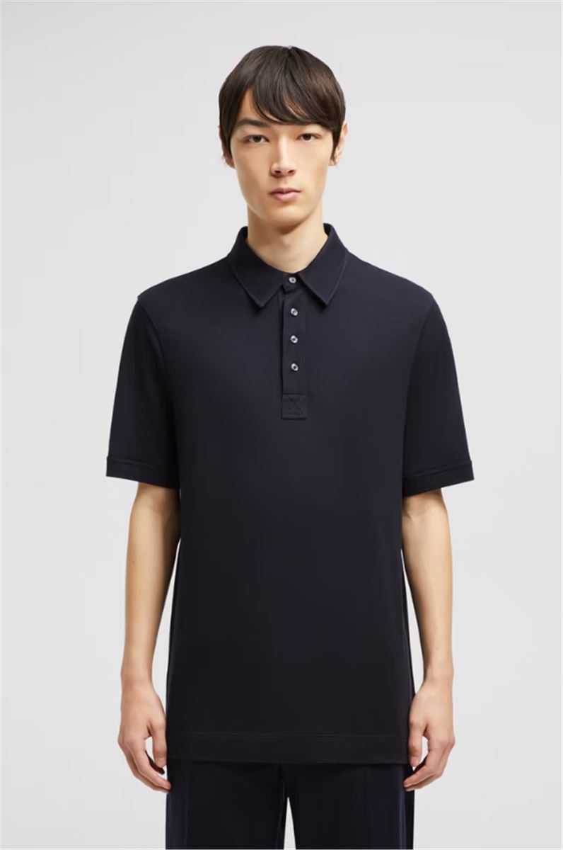 DOUBLE LEATHER LOGO COTTON POLO SHIRT - MONCLER - Verso