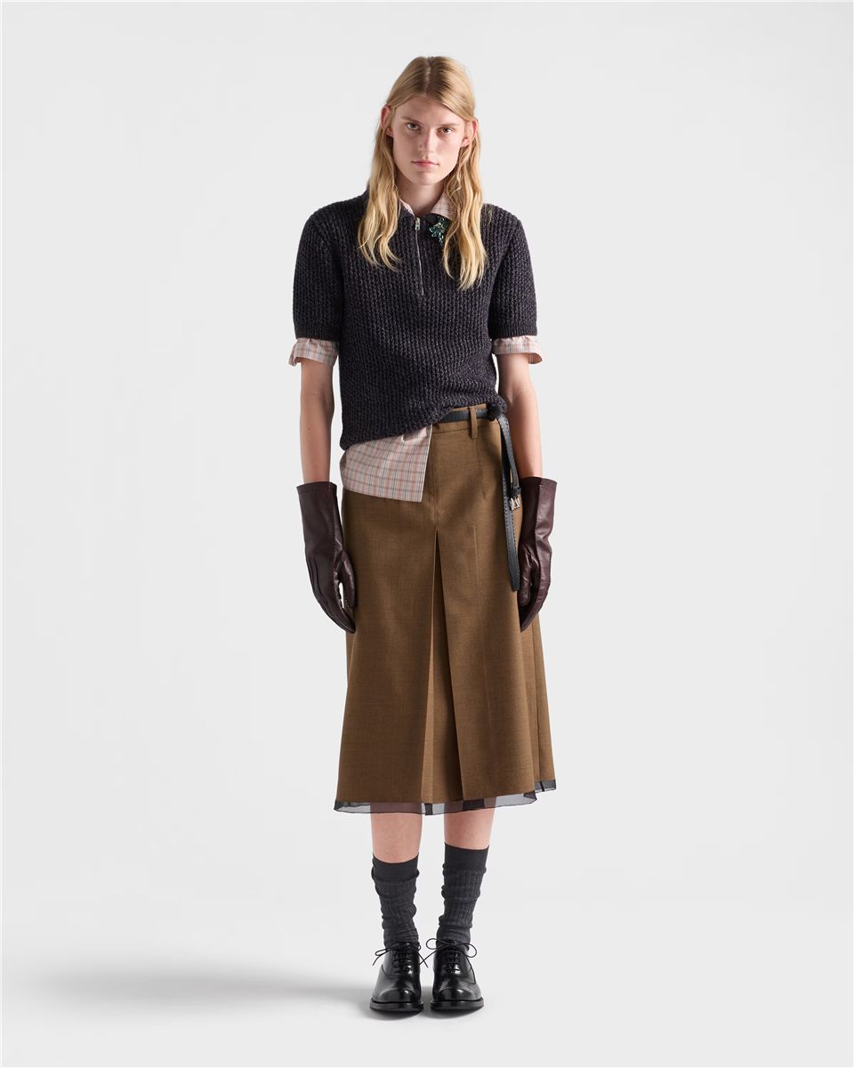 Short-sleeved wool and mouliné cashmere polo sweater-PRADA-Verso