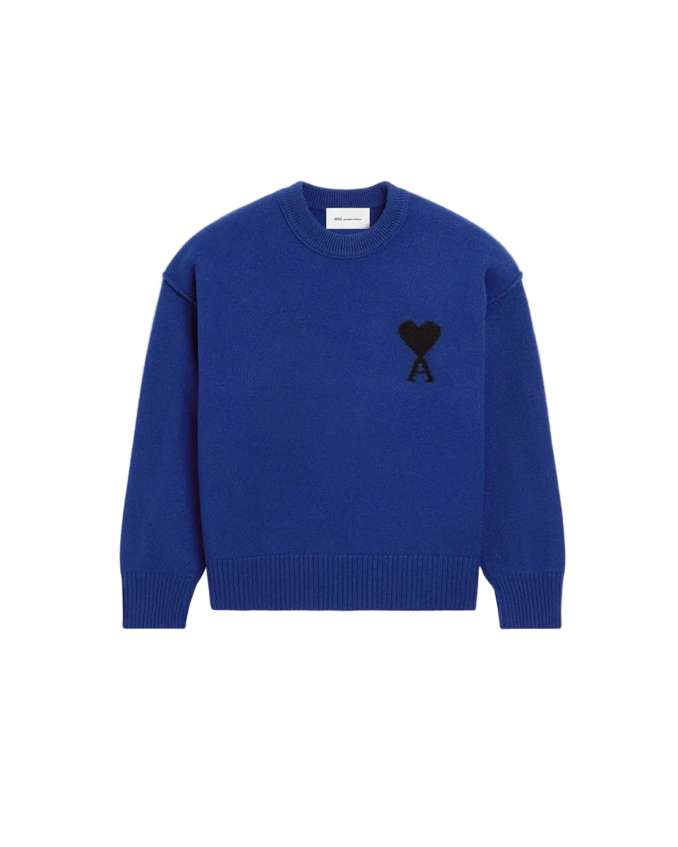 Natural crewneck wool sweater with ami de coeur
