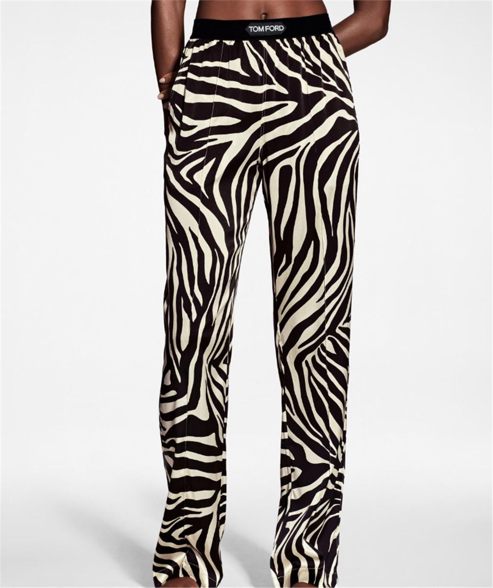 ZEBRA PRINT STRETCH SILK SATIN SIGNATURE PJ PANTS -  TOM FORD -  Verso