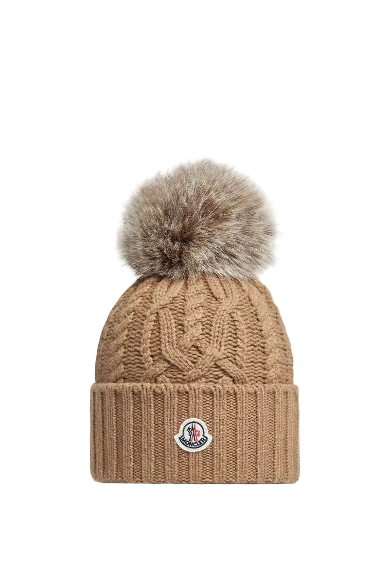 Wool & cashmere blend beanie with pom pom