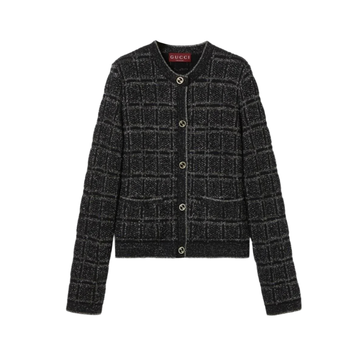 WOOL AND LAMÉ CHECK JACQUARD CARDIGAN. - GUCCI - Verso