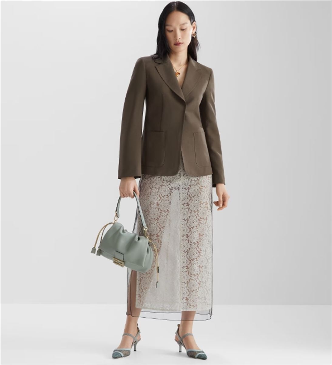 DARK GREEN WOOL AND MOHAIR BLAZER - FENDI - Verso