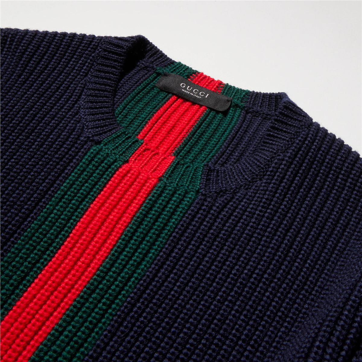 Fine rib wool sweater with web-GUCCI-Verso