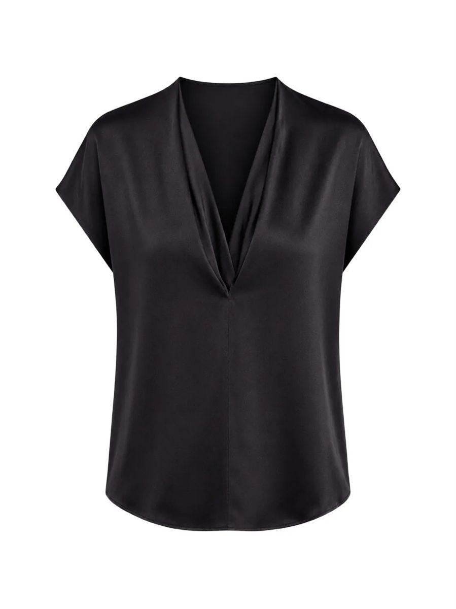 Silk-blend double v-neck top