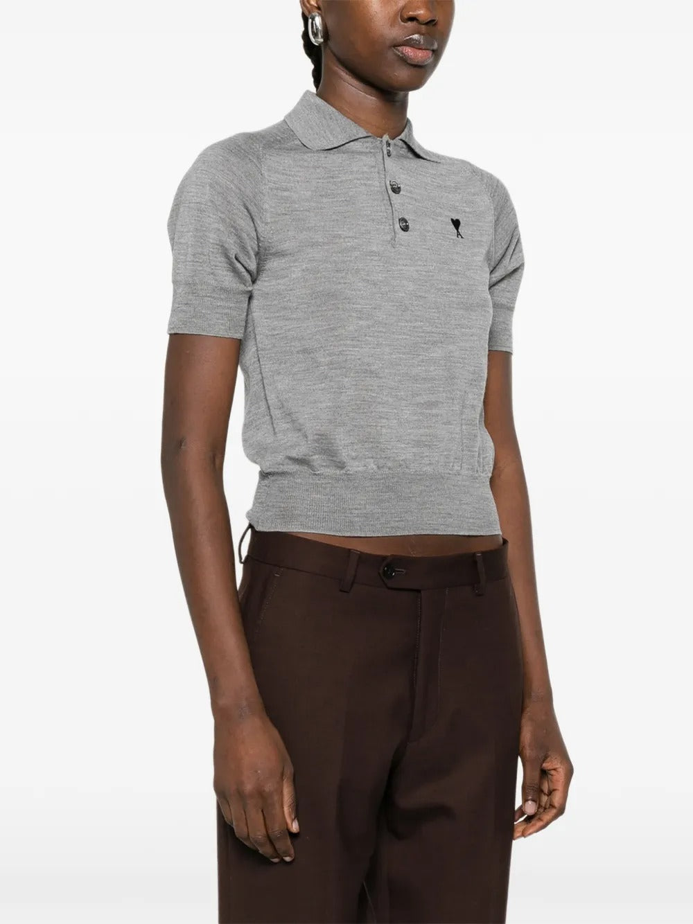 De coeur chest-embroidery polo top-AMI-Verso