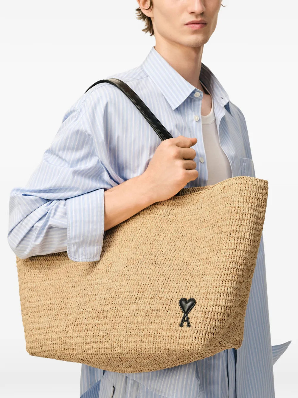 Large de coeur raffia tote bag-AMI-Verso