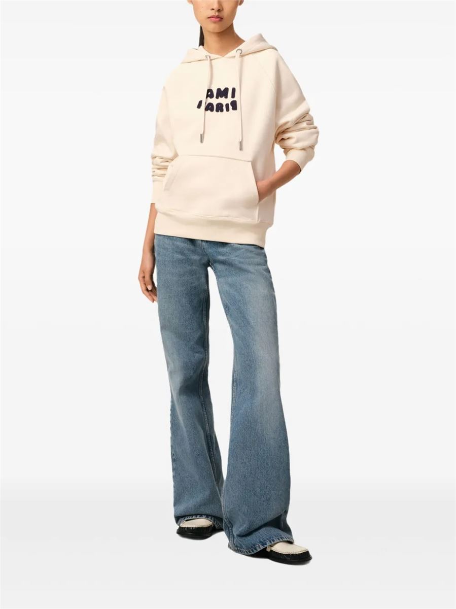 Ami paris logo patch drawstring hoodie-AMI-Verso
