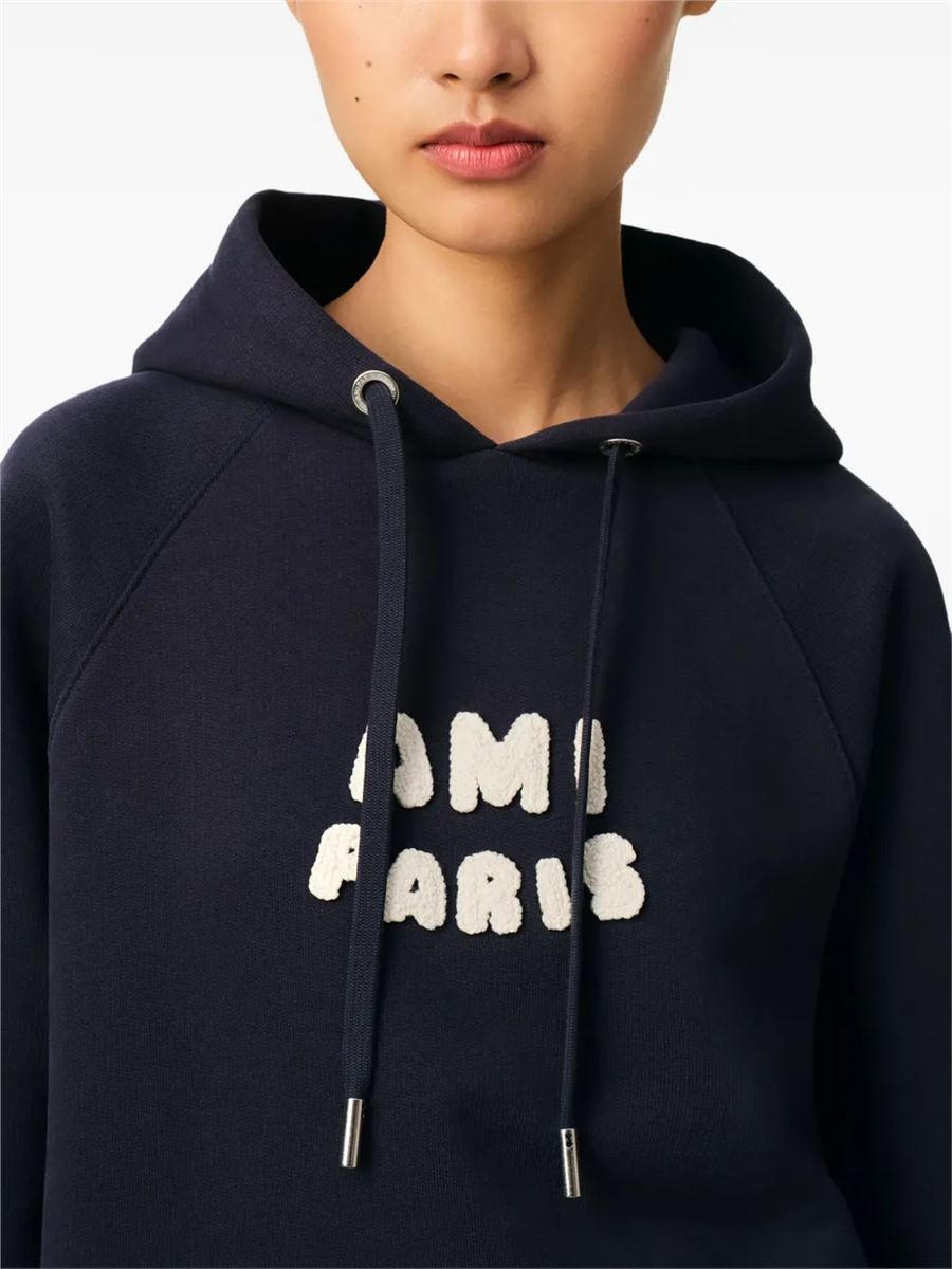 Ami paris logo patch drawstring hoodie-AMI-Verso