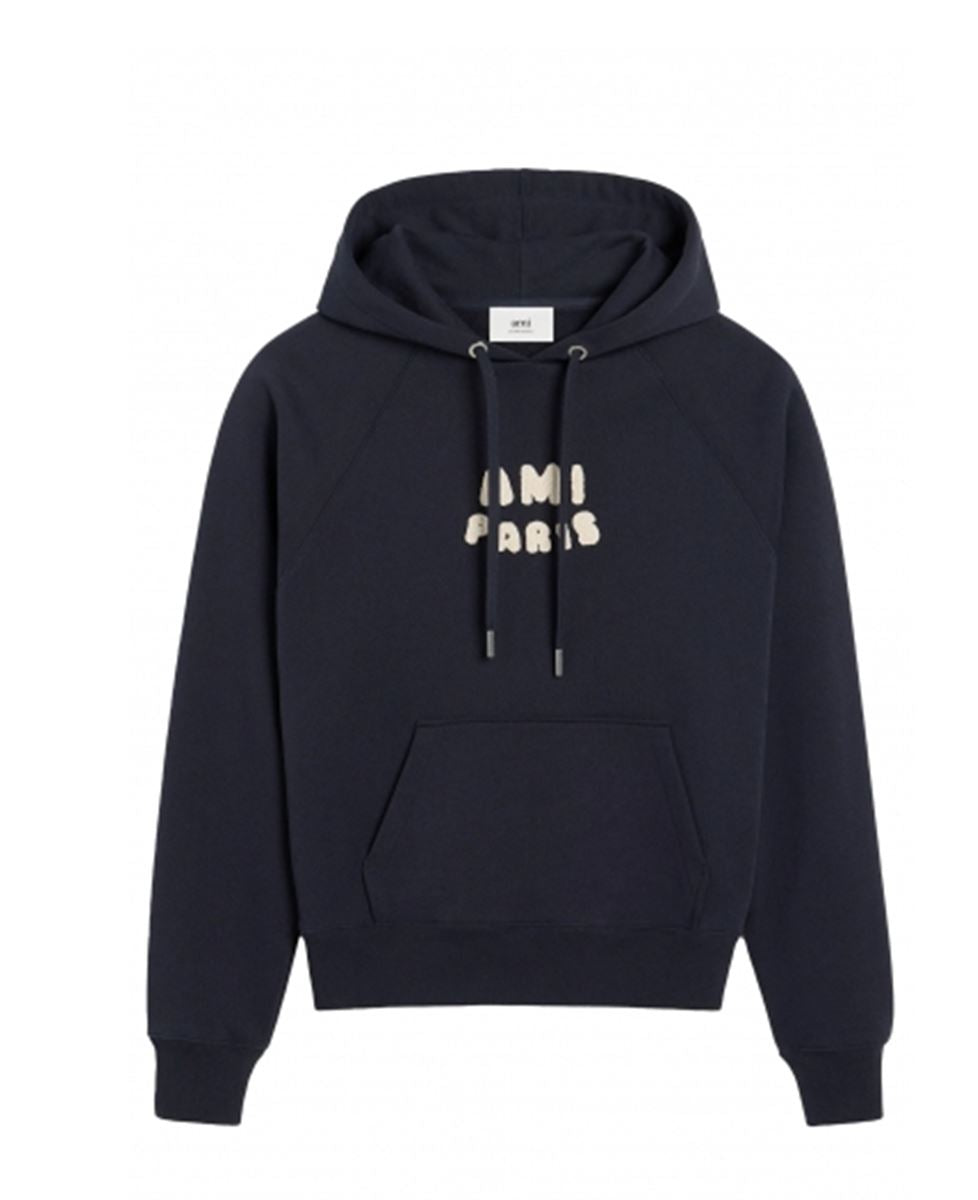 Ami paris logo patch drawstring hoodie-AMI-Verso