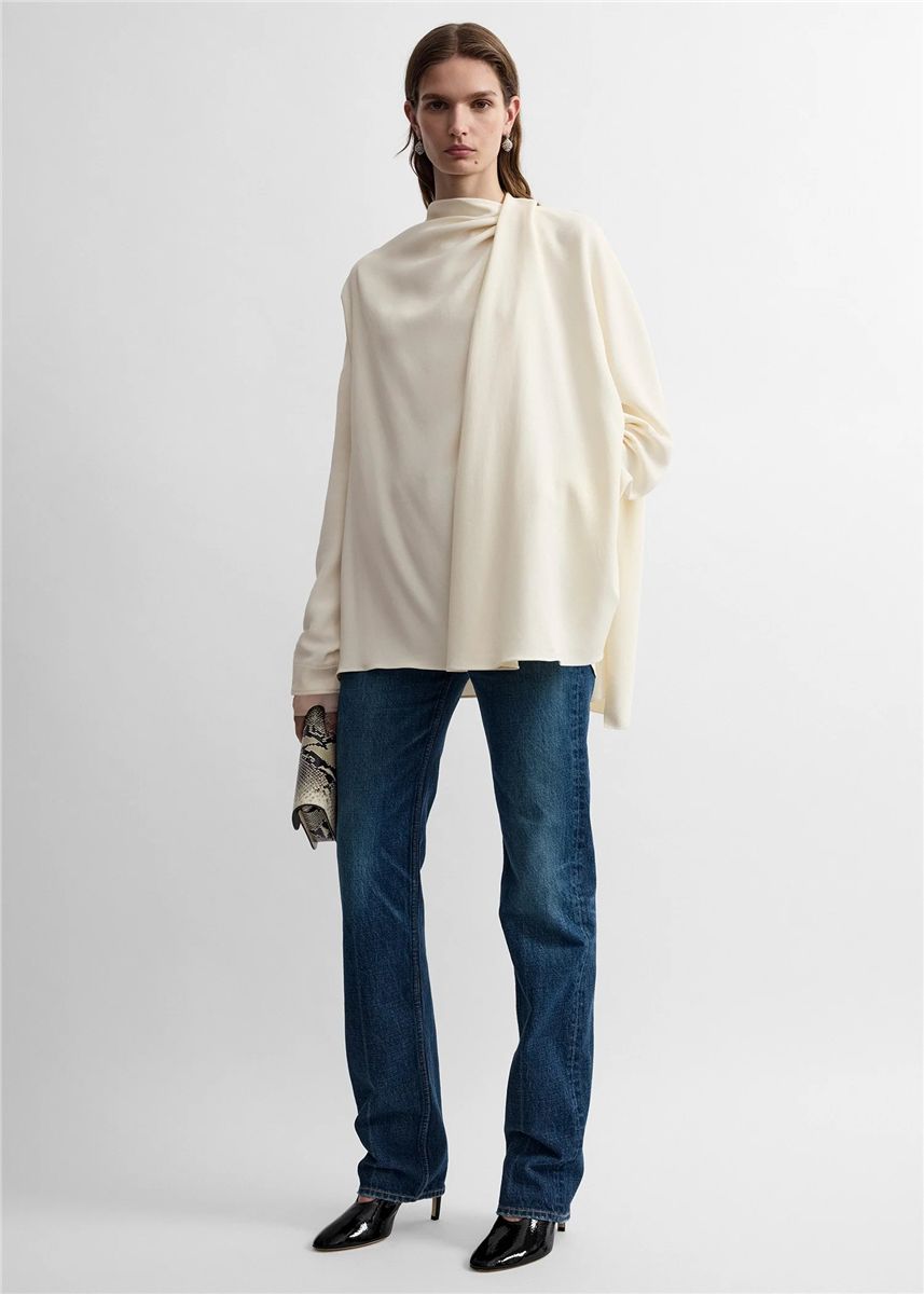 Asymmetric Draped Cady Blouse-TOTEME-Verso