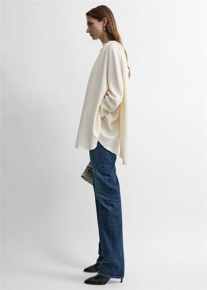 Asymmetric Draped Cady Blouse-TOTEME-Verso