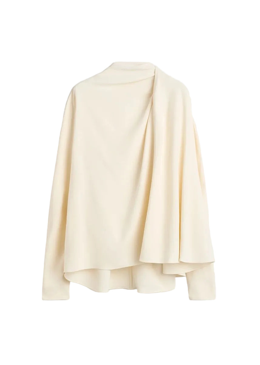 Asymmetric Draped Cady Blouse-TOTEME-309635-36-Verso