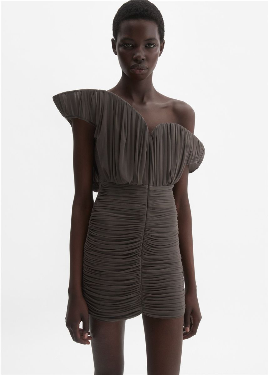 Asymmetrical Petal Mini Dress in Brown-MAGDA BUTRYM-Verso