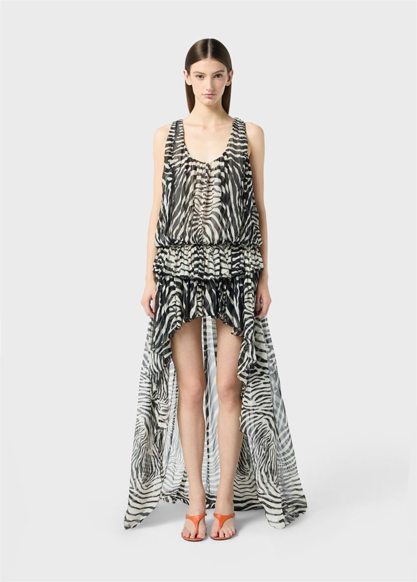 Asymmetrical zebra-print chiffon dress-BLUMARINE-Verso