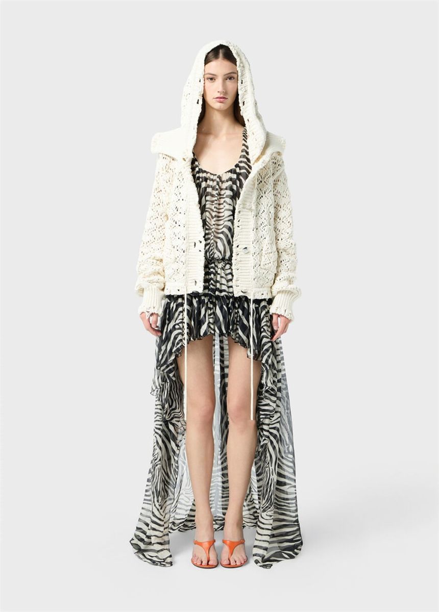 Asymmetrical zebra-print chiffon dress-BLUMARINE-Verso