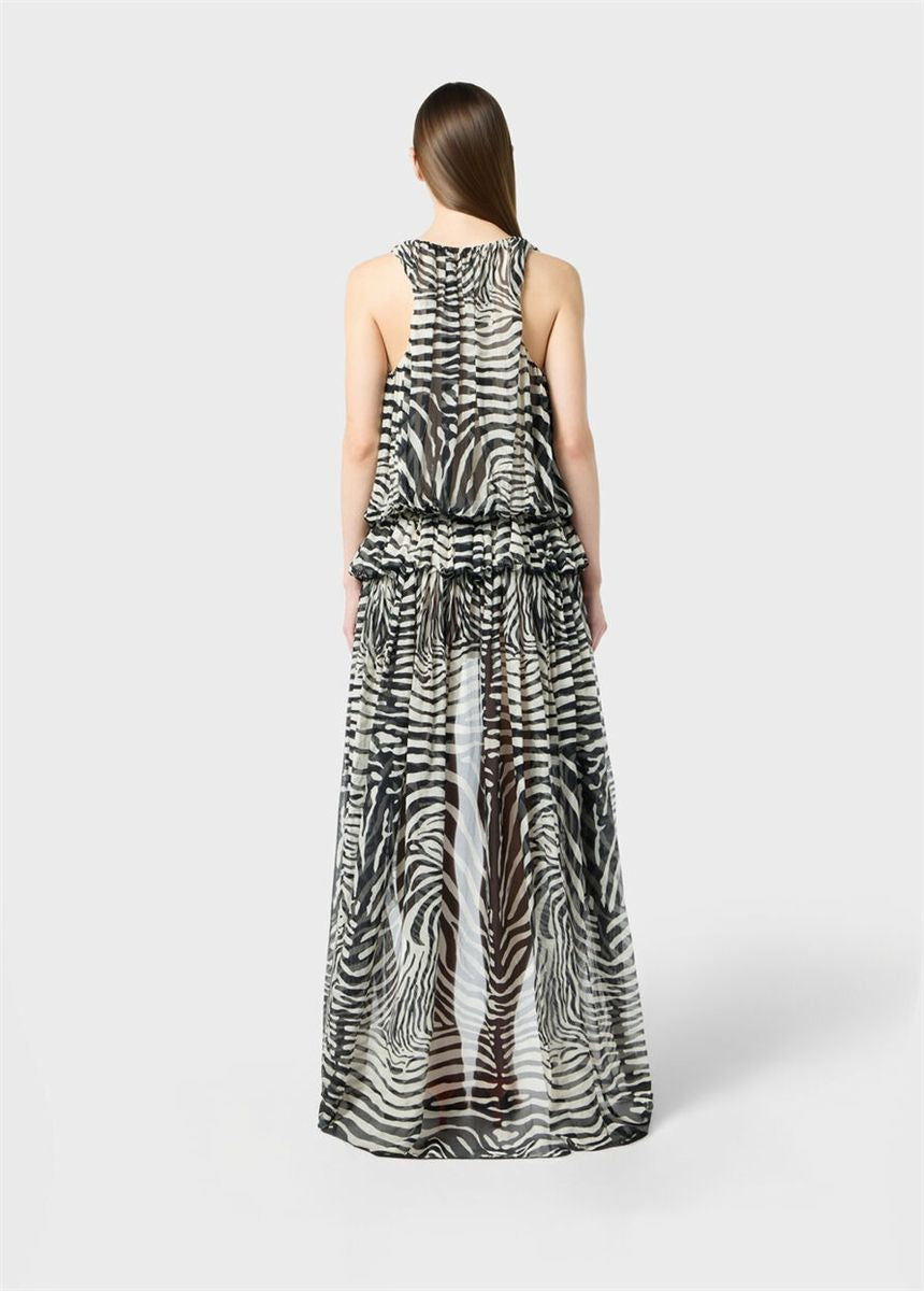 Asymmetrical zebra-print chiffon dress-BLUMARINE-Verso