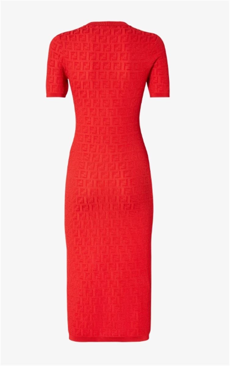 RED FF COTTON AND VISCOSE DRESS