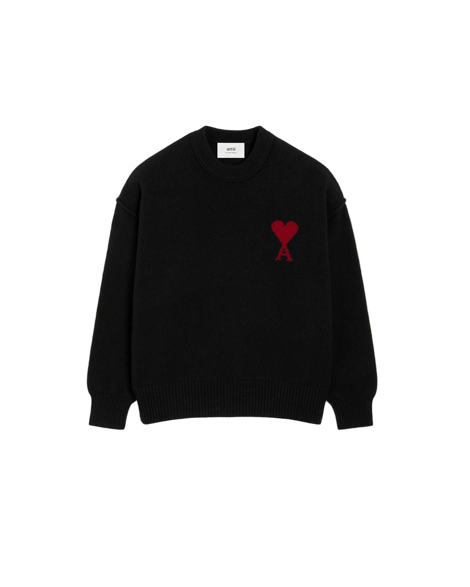 Black Wool Ami de Coeur Crewneck Sweater