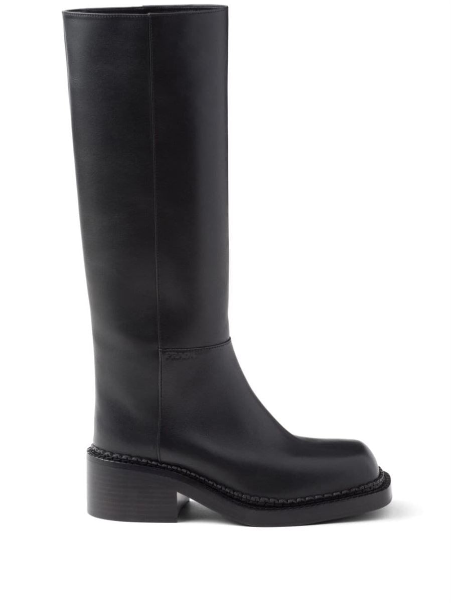 KNEE-HIGH 55MM LEATHER BOOTS PRADA