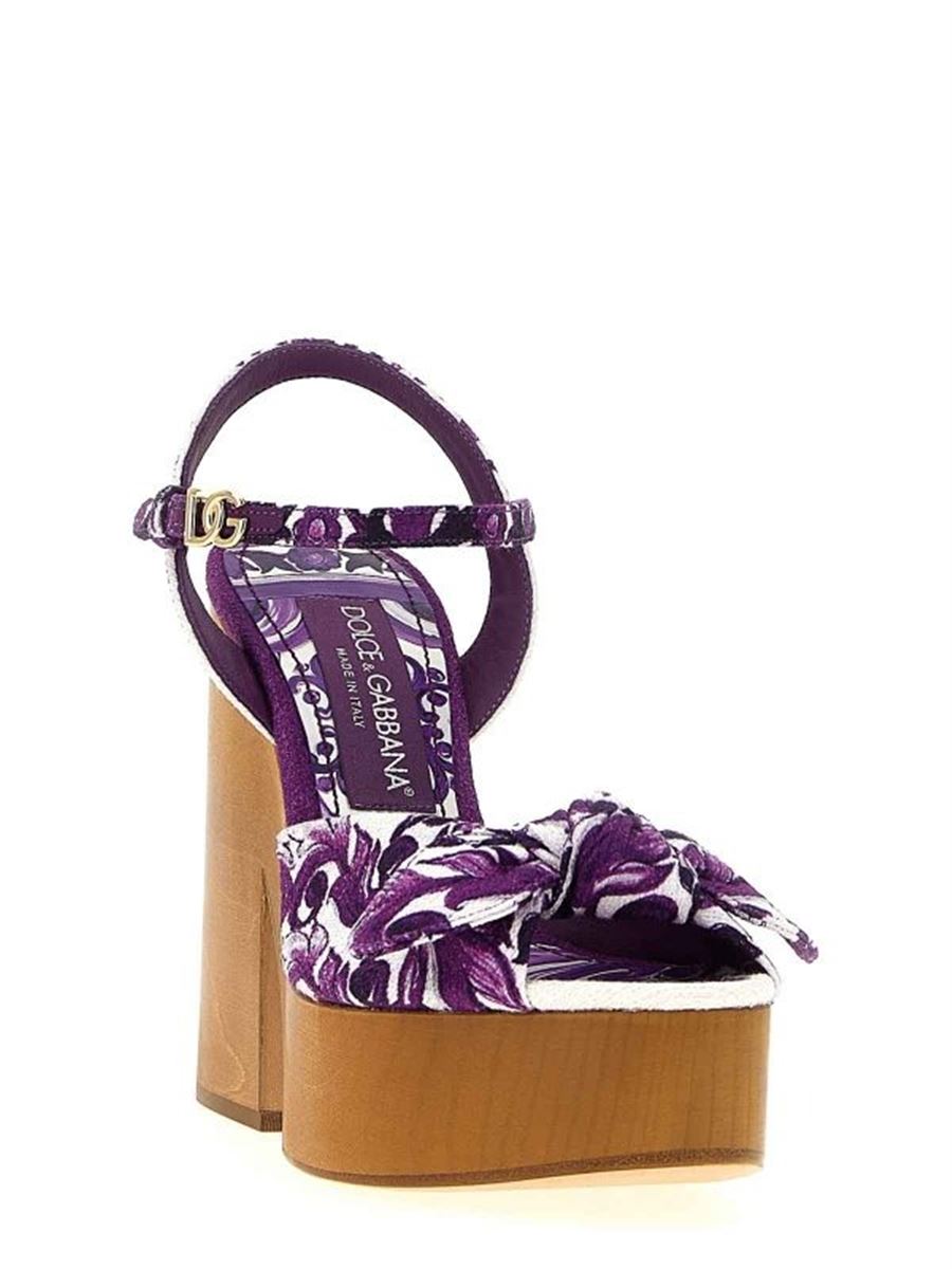 Majolica-print wedge sandal