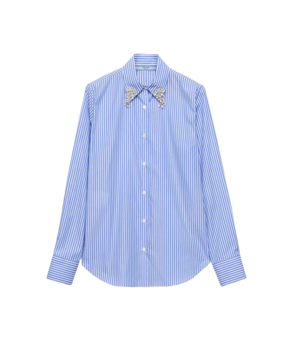 EMBROIDERED STRIPE POPLIN SHIRT -  PRADA -  Verso