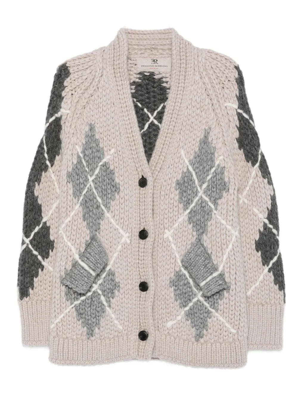Argyle-pattern pocket cardigan