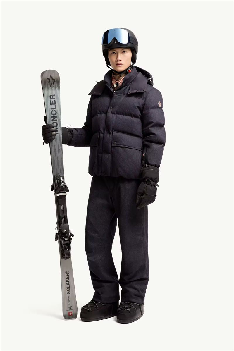 Servance wool denim hooded down ski jacket-MONCLER-Verso