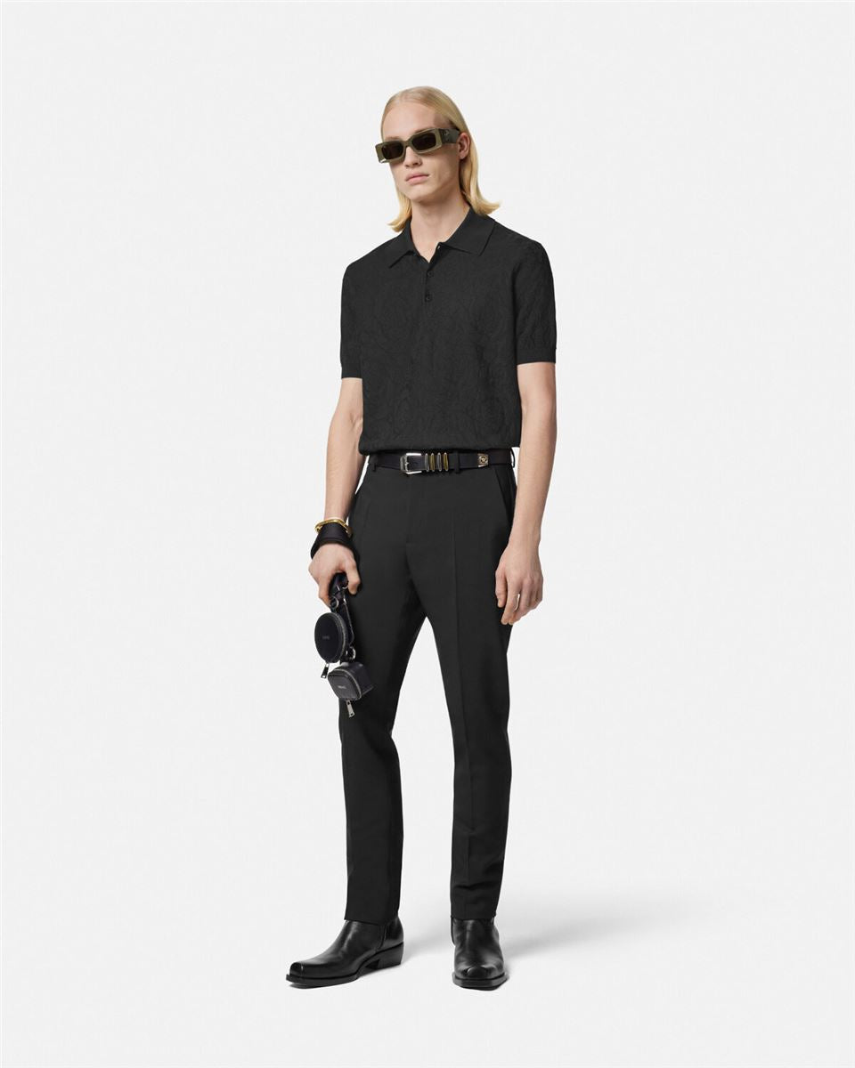 barocco knit polo shirt-VERSACE-Verso