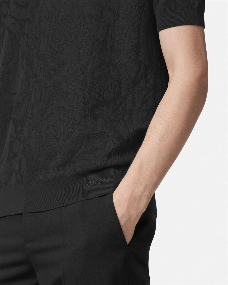 barocco knit polo shirt-VERSACE-Verso