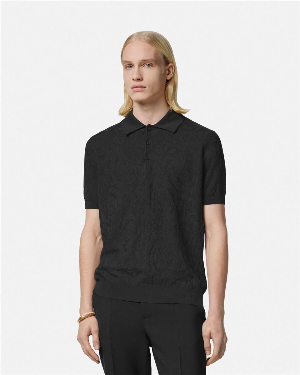 barocco knit polo shirt-VERSACE-Verso