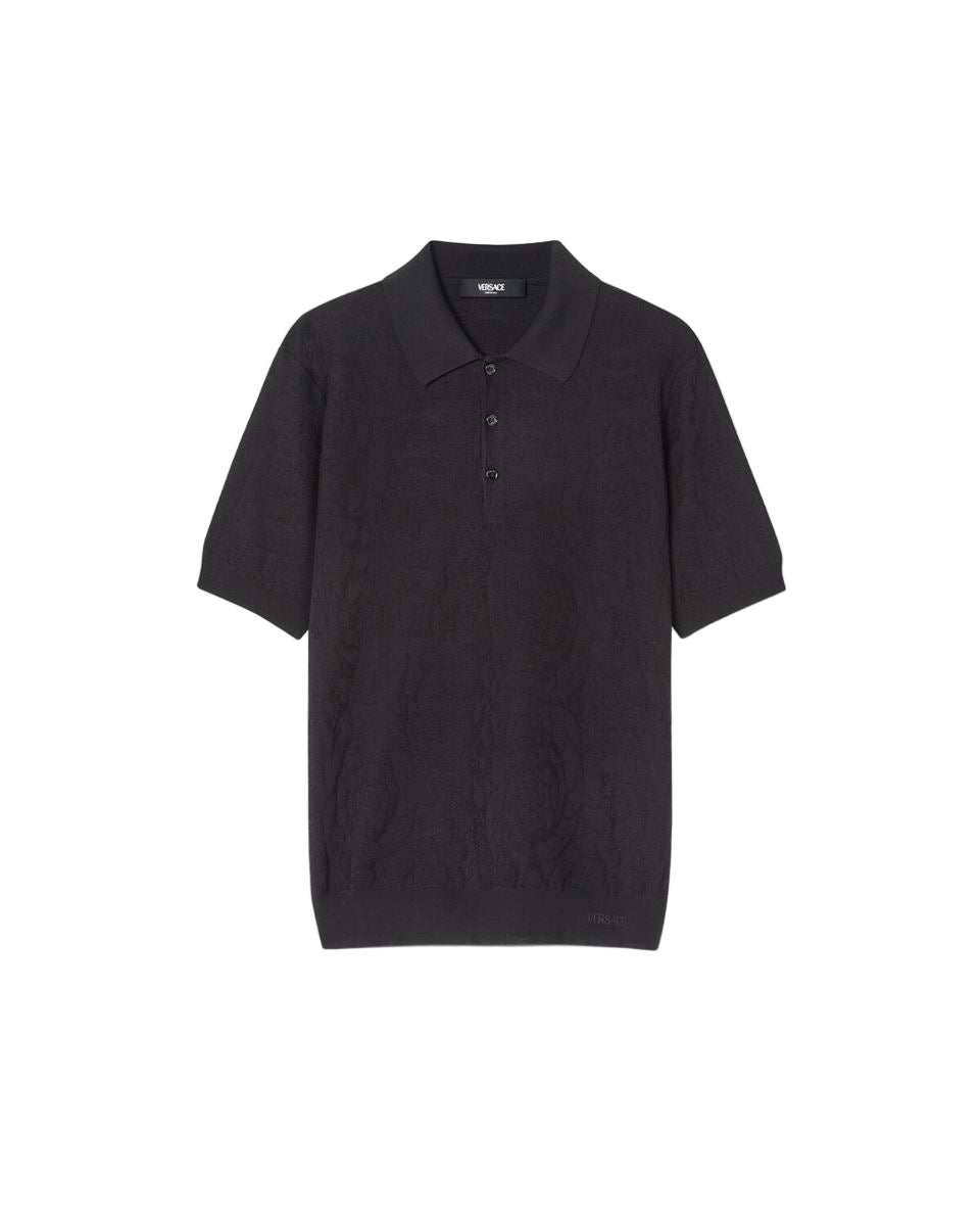 barocco knit polo shirt-VERSACE-Verso