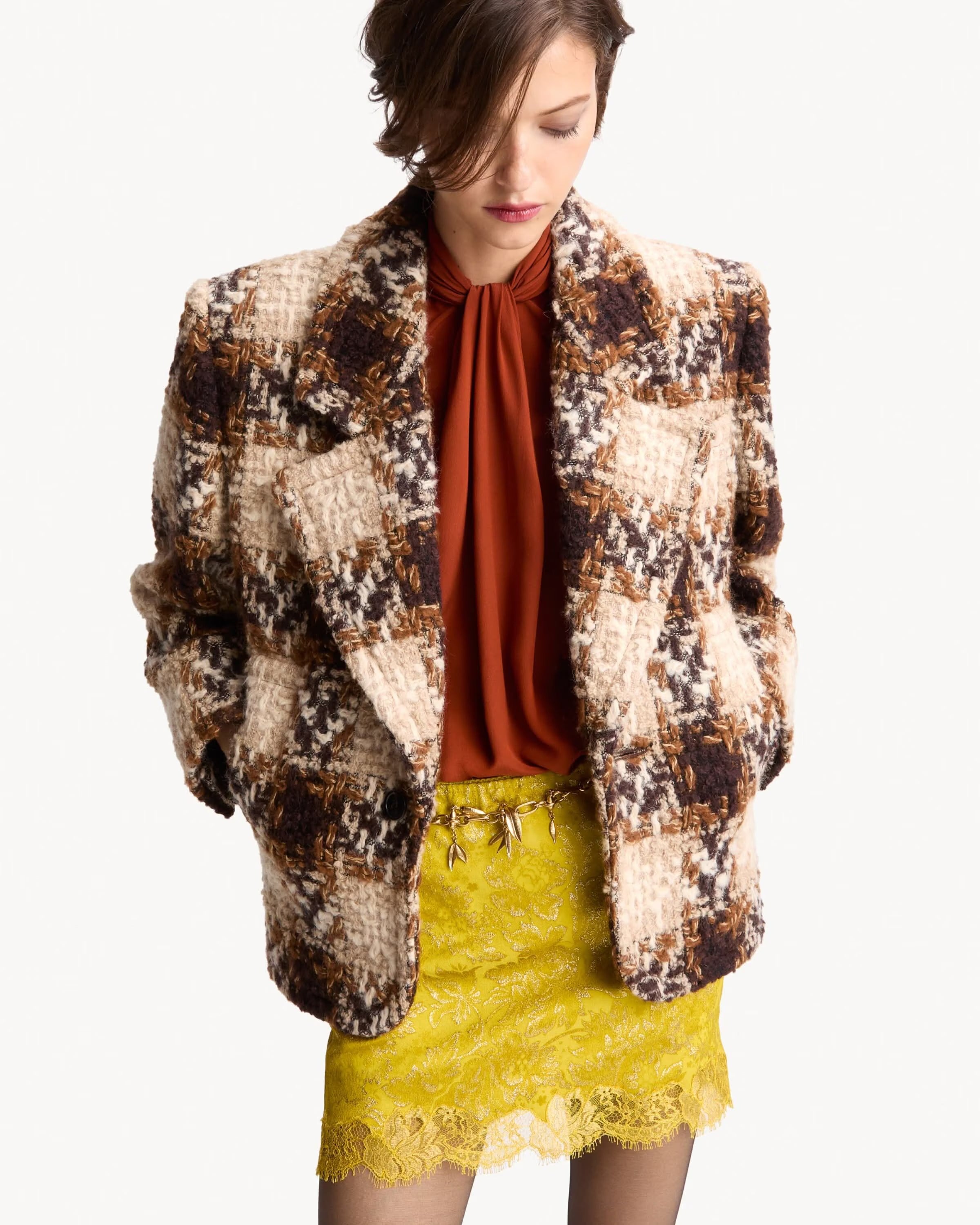 Baroque mini skirt in jacquard and lace-SAINT LAURENT-Verso