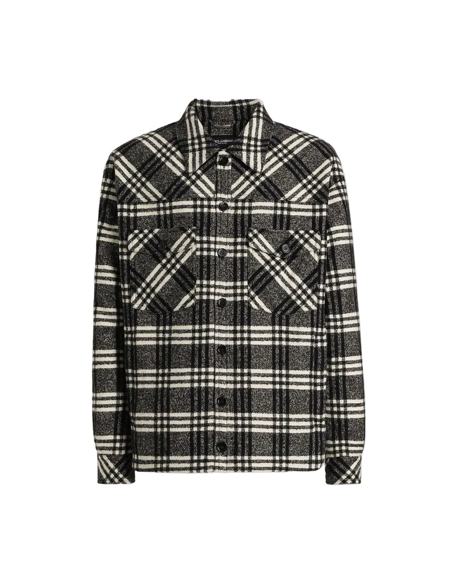 Check wool blend shirt jacket