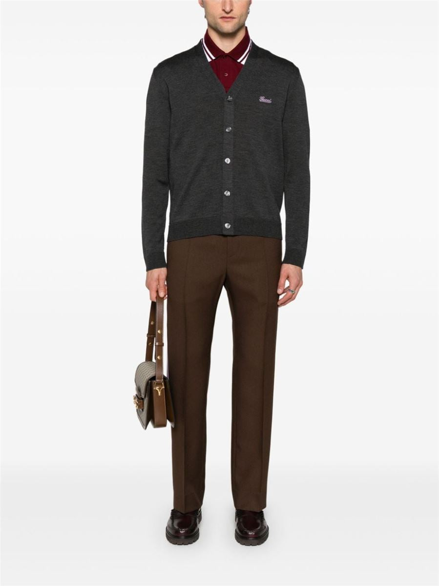 LOGO-EMBROIDERED WOOL CARDIGAN GUCCI