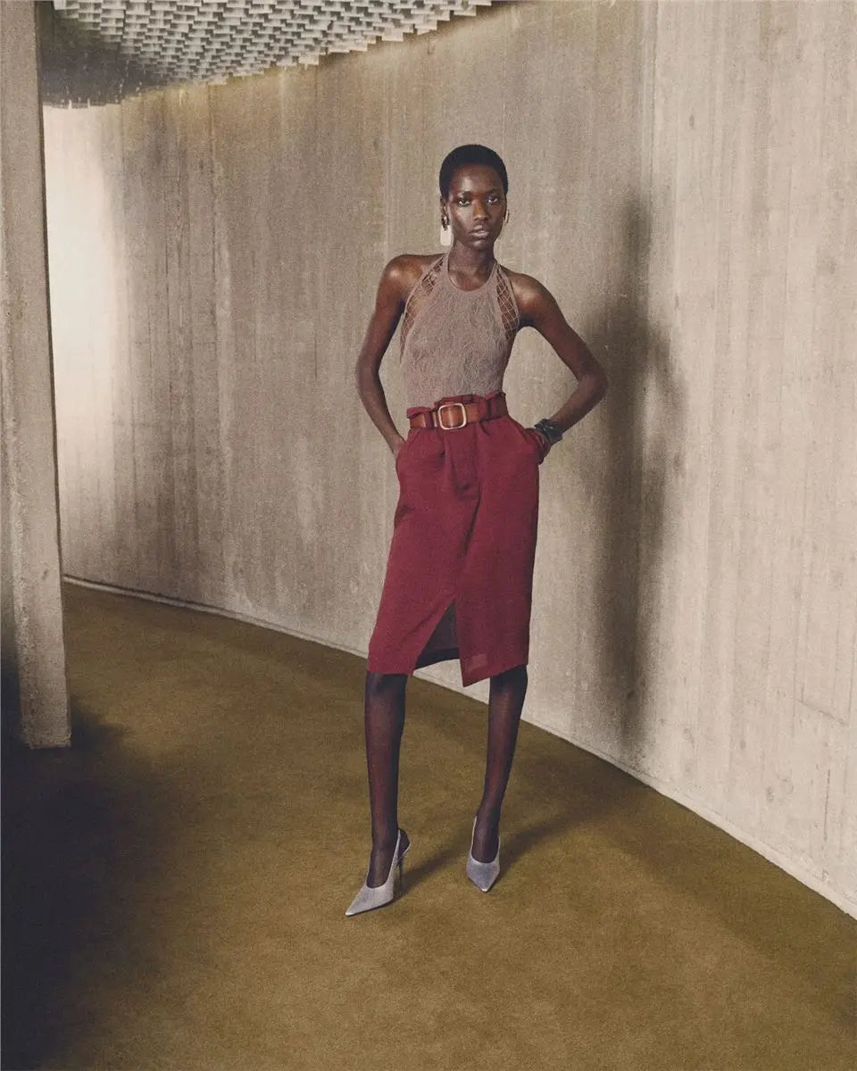 PENCIL SKIRT IN SILK CREPE MUSLIN SAINT LAURENT