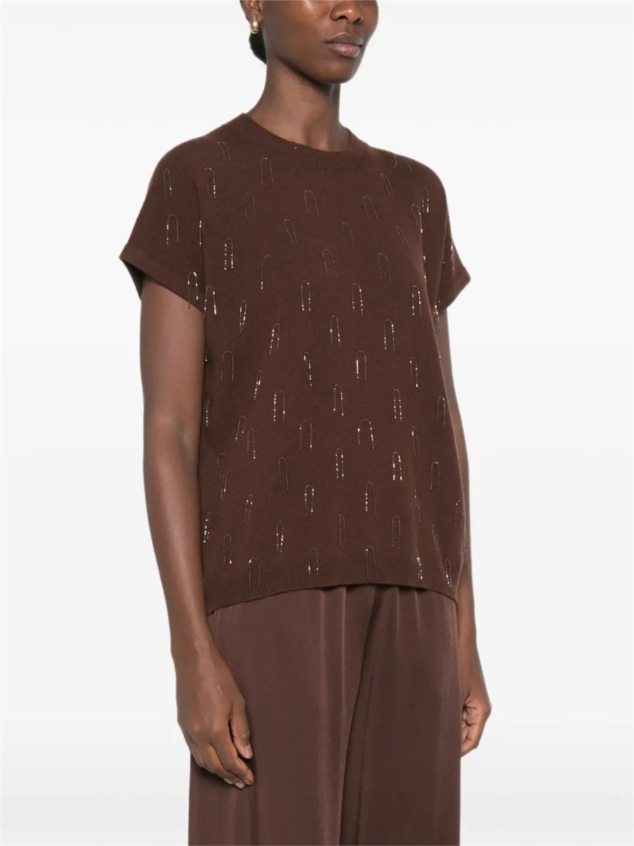 Bead-embellished short-sleeve sweater
