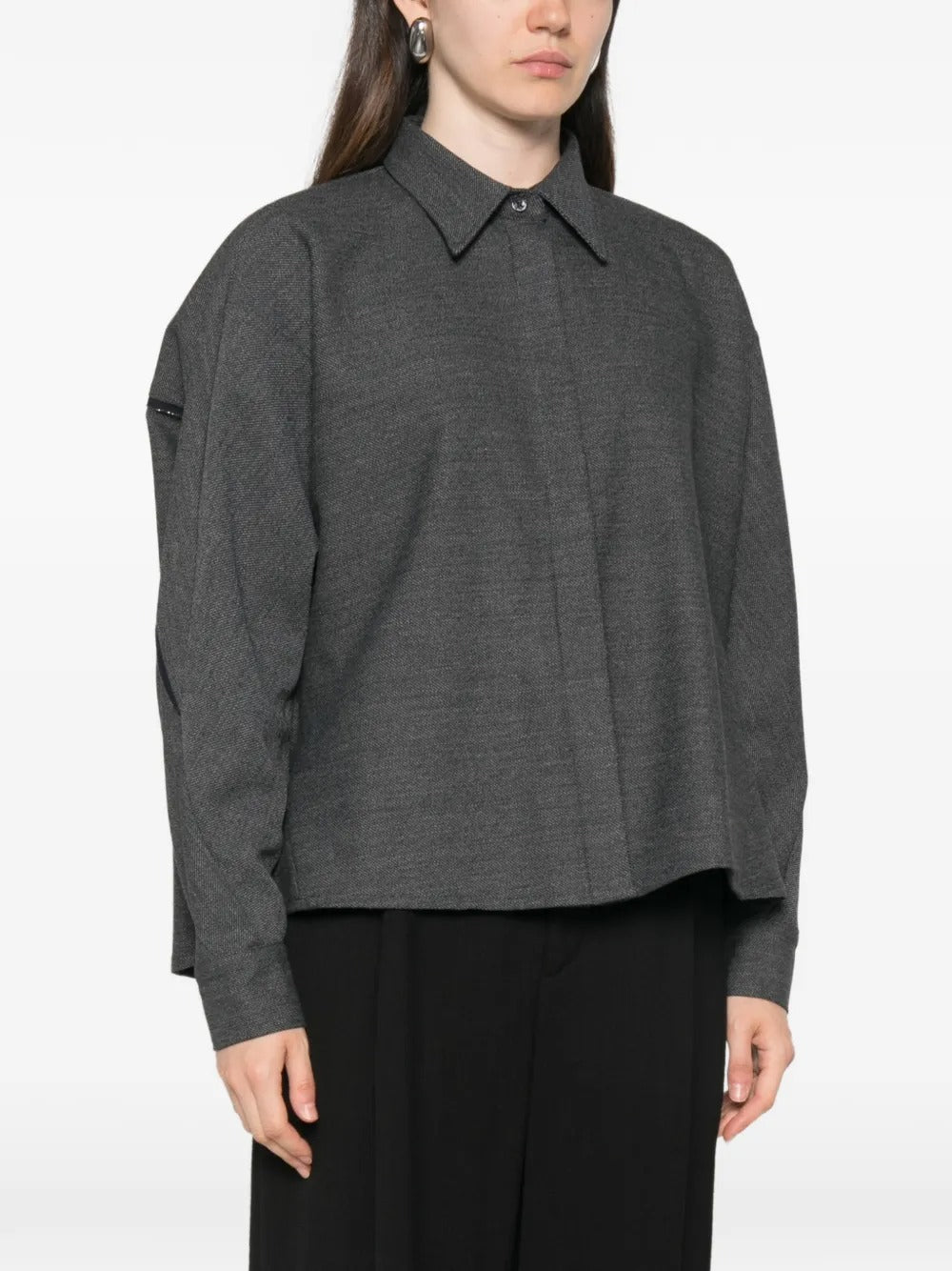 Bead-trim long-sleeve shirt-FABIANA FILIPPI-Verso