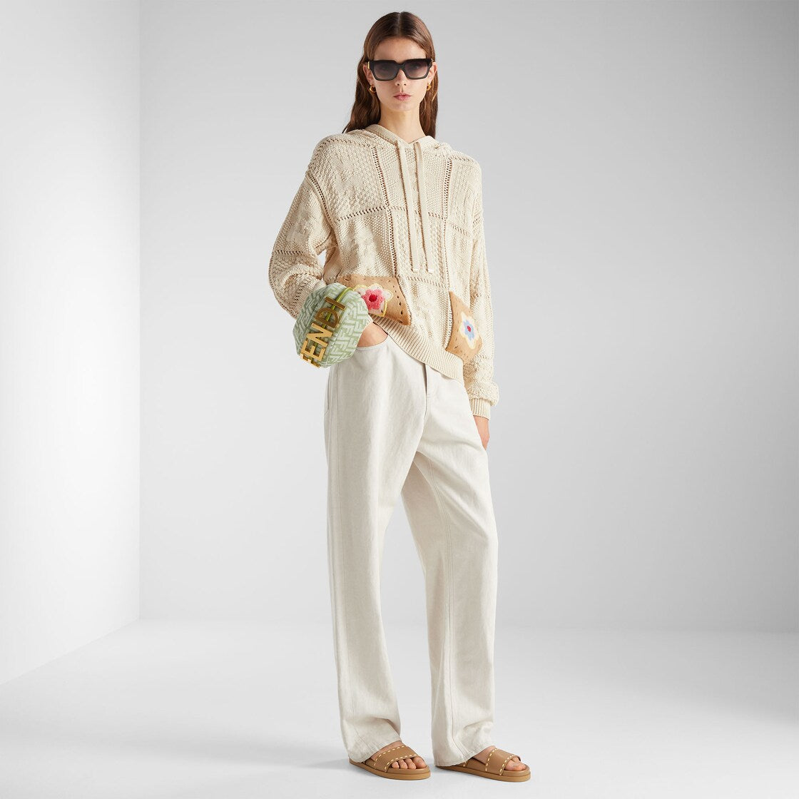 Beige denim trousers-FENDI-Verso