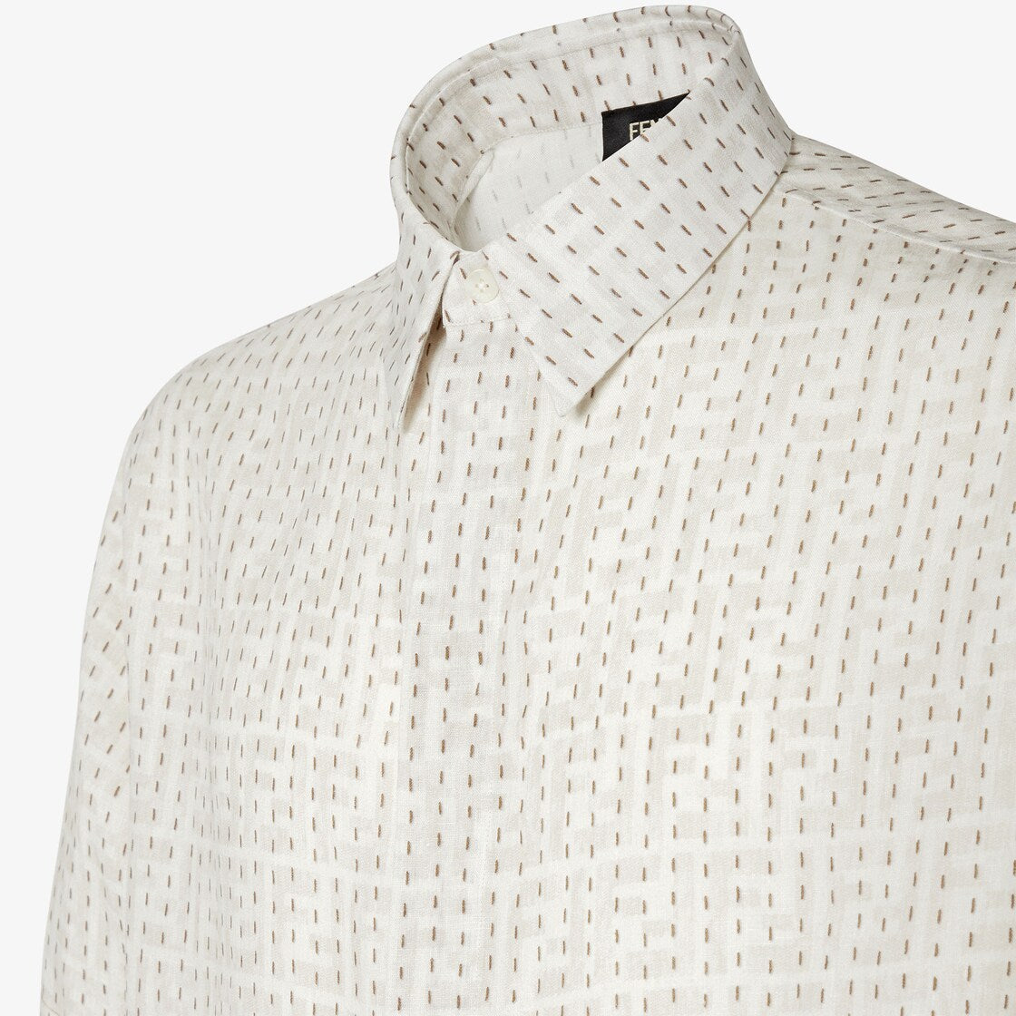 Beige ff linen shirt with topstitching-FENDI-Verso