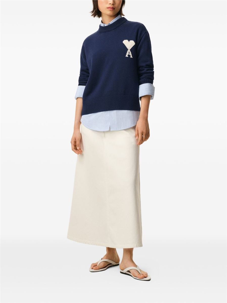 Beige wool and cotton crewneck ami de coeur sweater-AMI-Verso